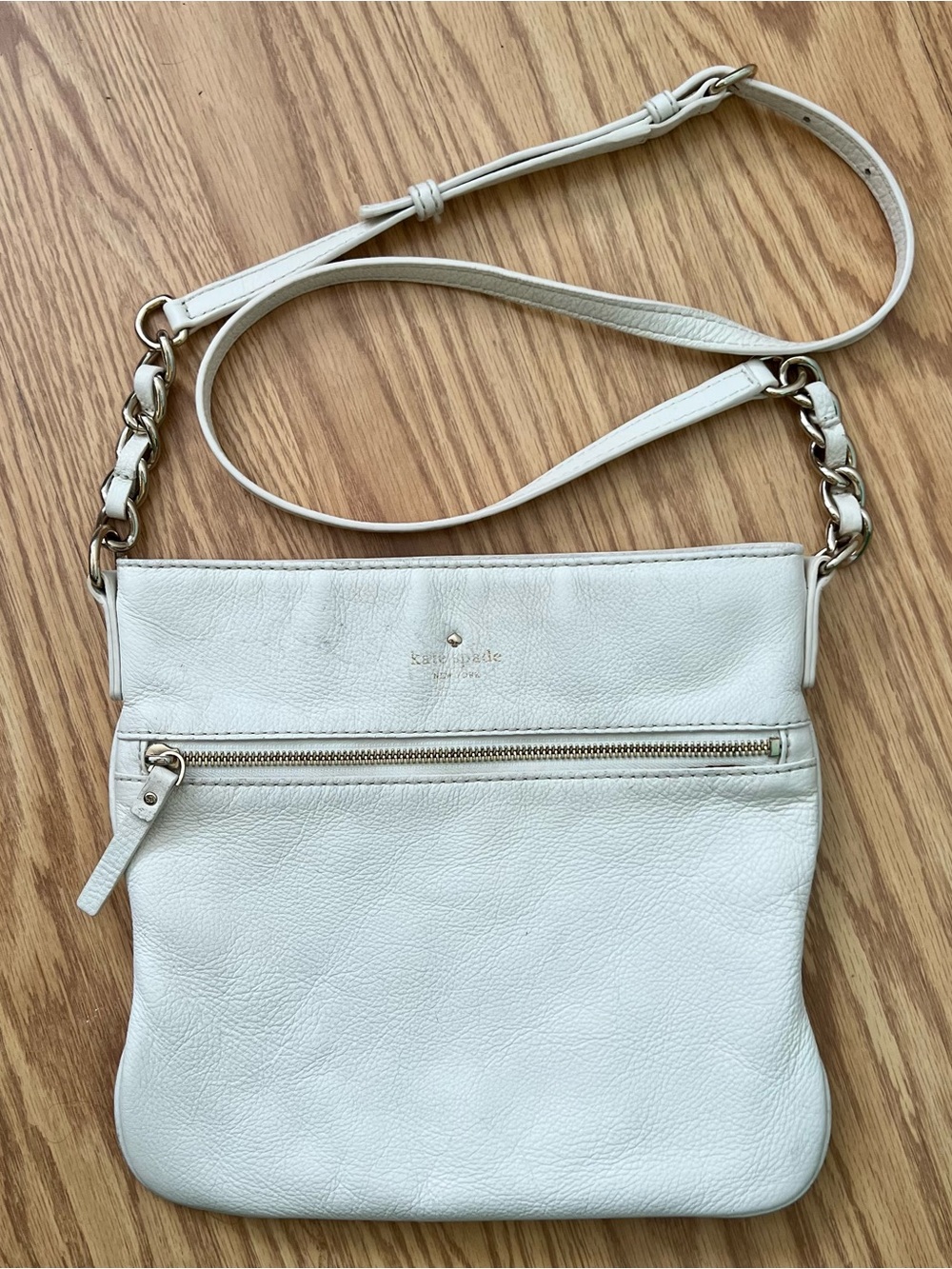 kate spade Off White Pebble Gloved Leather Chain-Accent Crossbody Bag